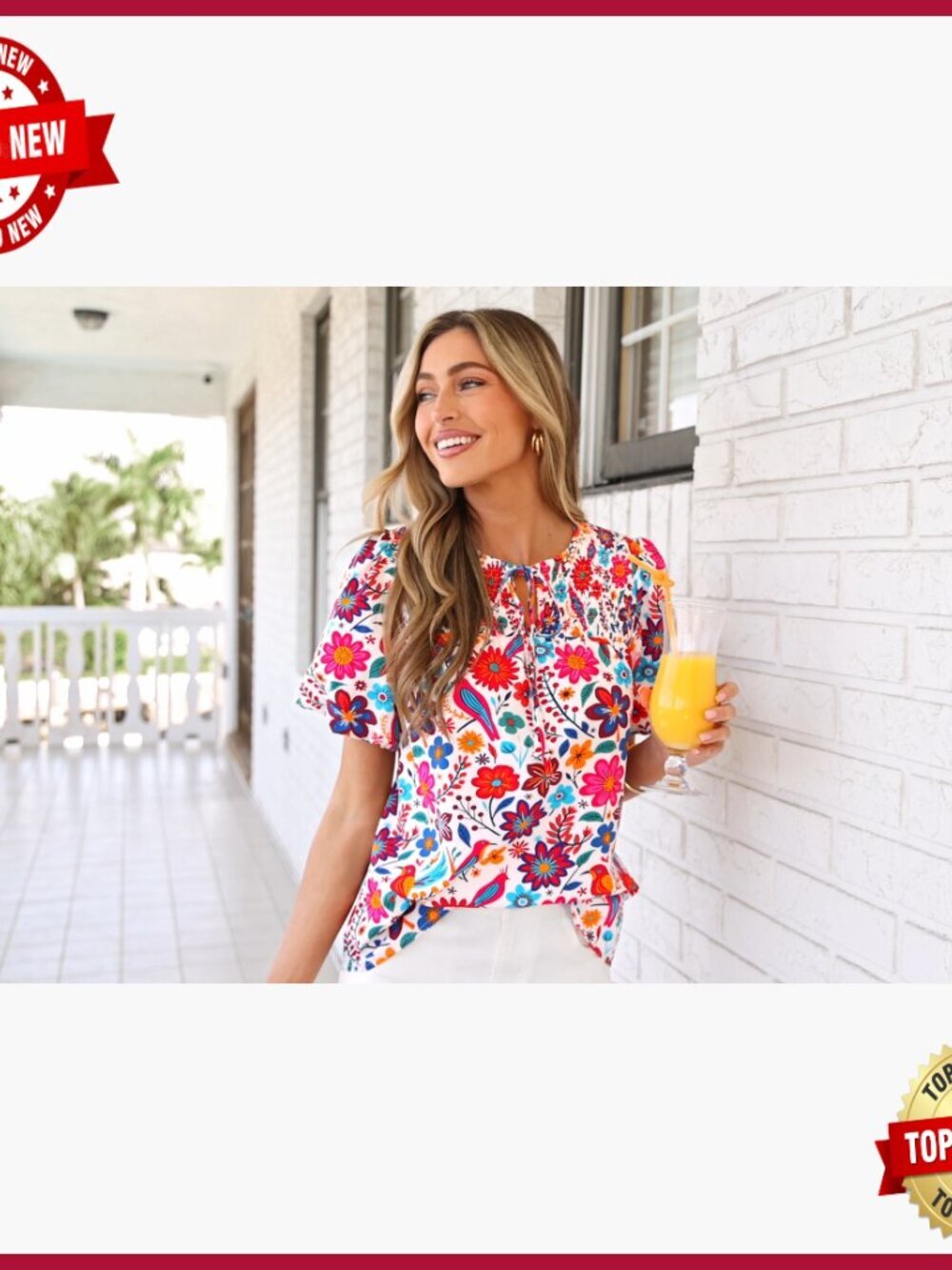Floral V-Neck Blouse Drawstring Short Sleeve Boho Top Summer Casual - Picture 7 of 7
